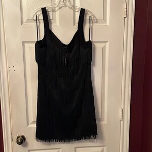 White House Black Market Black Sheath Fringe Mini Dress